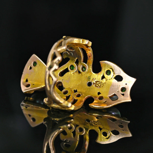 Antique Art Nouveau Pearl Demantoid Garnet Diamond Ring 14K Gold