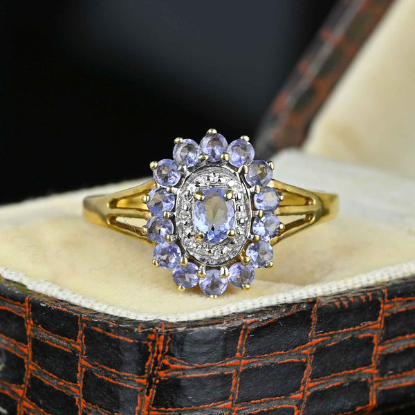 Vintage Diamond Halo Tanzanite Cluster Ring - Boylerpf