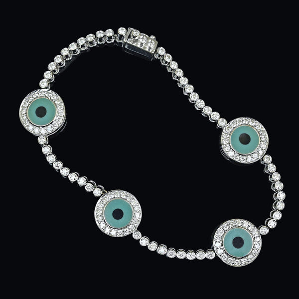 18K Gold Diamond Evil Eye Bracelet with Turquoise Enamel