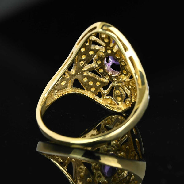 10K White & Yellow Gold Floral Panel Amethyst Ring - Boylerpf