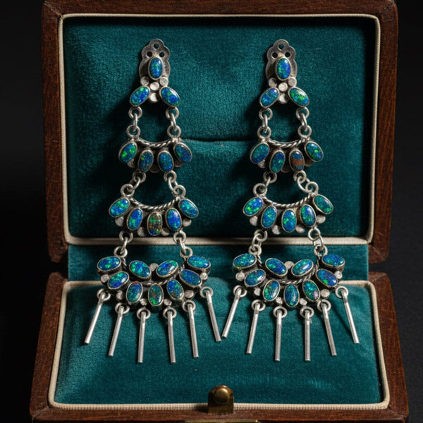 Federico Jimenez Azurite Malachite Sterling Earrings, 4 In.