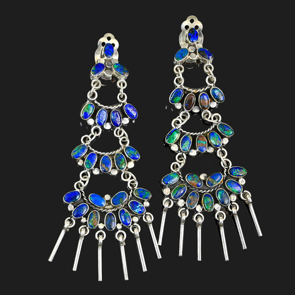 Federico Jimenez Azurite Malachite Sterling Earrings, 4 In.