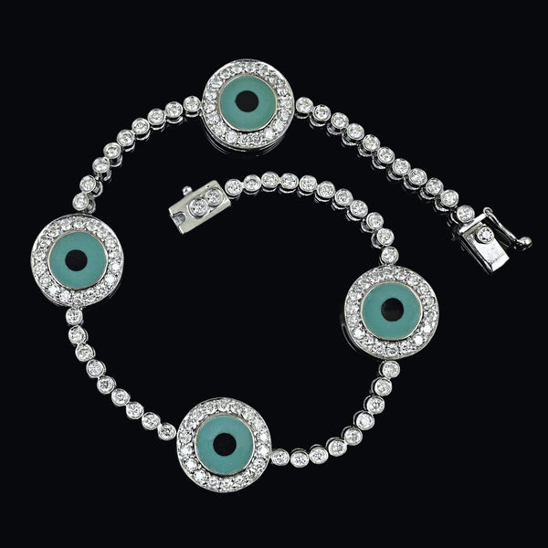 18K Gold Diamond Evil Eye Bracelet with Turquoise Enamel
