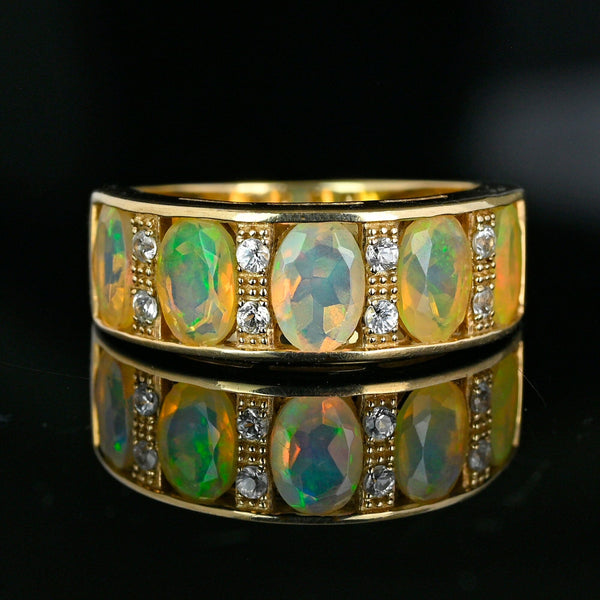 Vintage Gold Diamond Five Stone Fire Opal Ring Band - Boylerpf