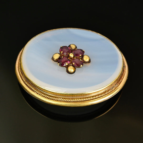 Large Antique White Chalcedony Garnet Brooch - Boylerpf