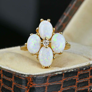 Vintage 14K Gold Diamond  Cabochon Opal Ring - Boylerpf