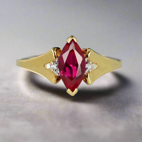 Vintage 10K Gold Diamond Marquise Ruby Ring - Boylerpf