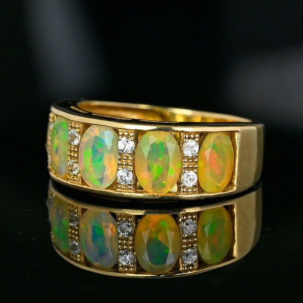 Vintage Gold Diamond Five Stone Fire Opal Ring Band - Boylerpf