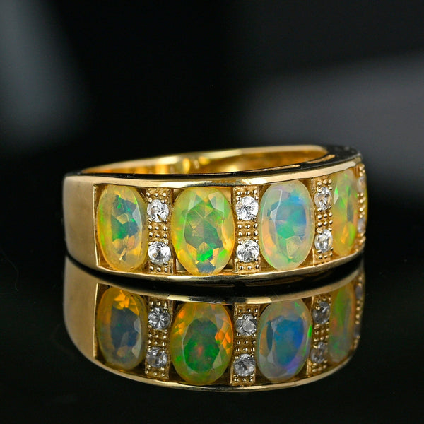 Vintage Gold Diamond Five Stone Fire Opal Ring Band - Boylerpf