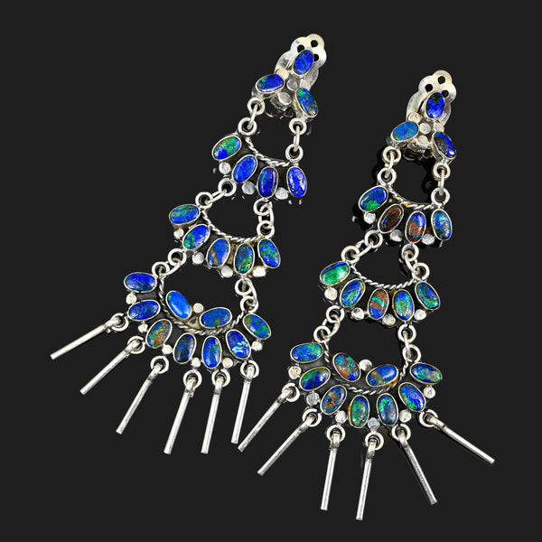 Federico Jimenez Azurite Malachite Sterling Earrings, 4 In.