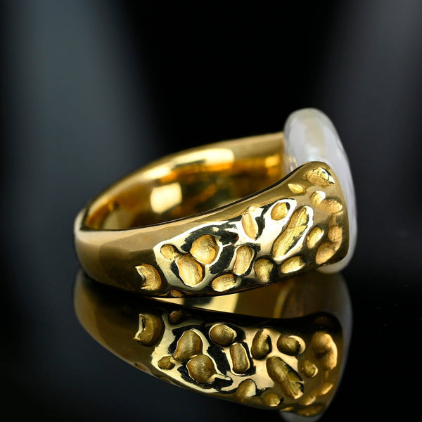 Vintage Baroque Pearl Ring 14K Gold Wide Band Estate