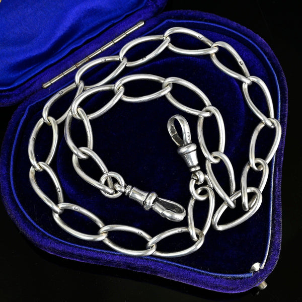 Antique English Silver Pocket Watch Chain Necklace - Boylerpf
