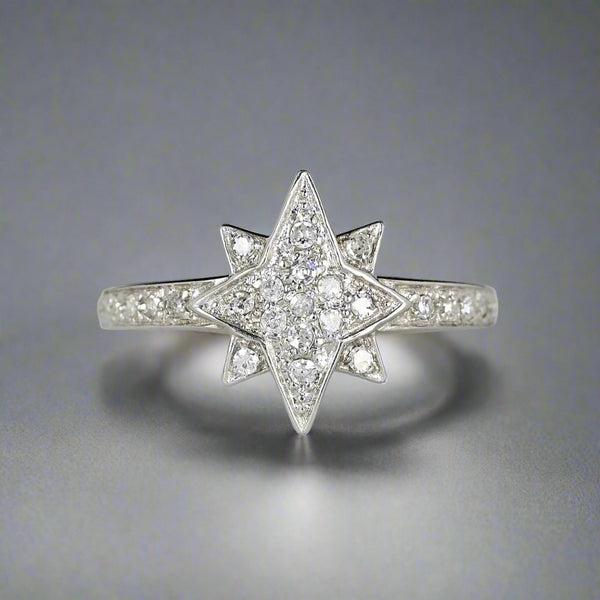 Vintage 14K White Gold Diamond Cluster Star Ring - Boylerpf