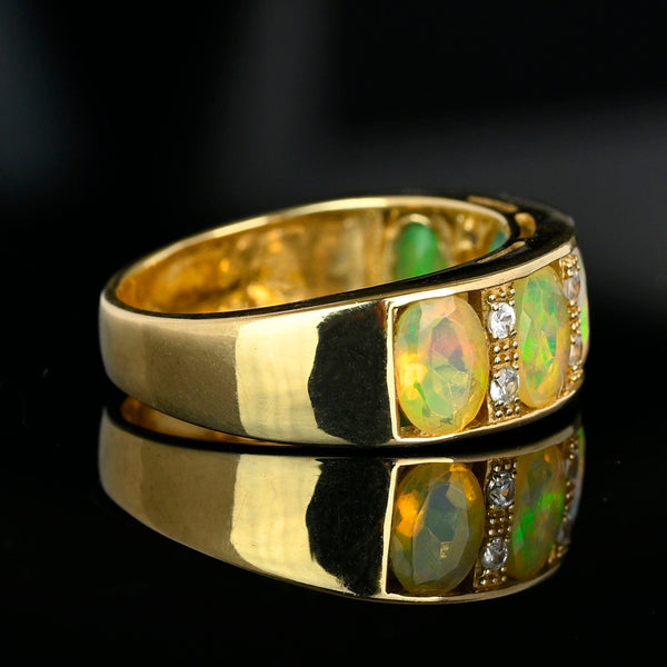Vintage Gold Diamond Five Stone Fire Opal Ring Band - Boylerpf