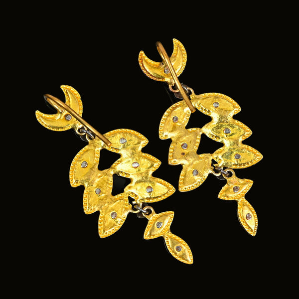 Antique Victorian Crescent Moon Dangle Cut Steel Earrings - Boylerpf