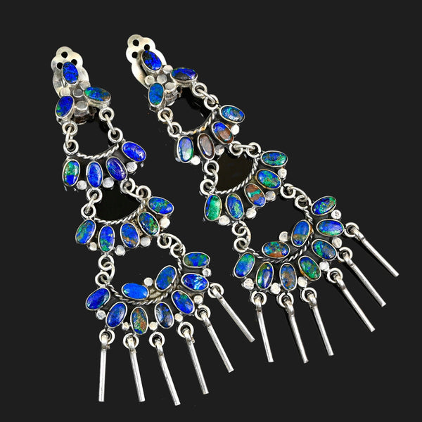 Federico Jimenez Azurite Malachite Sterling Earrings, 4 In.