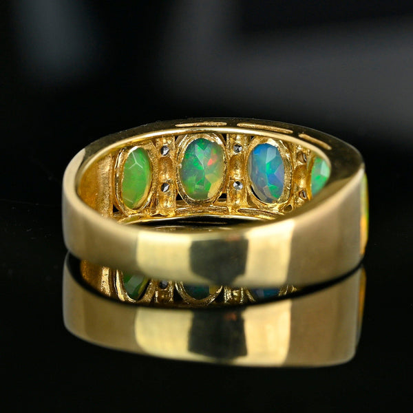 Vintage Gold Diamond Five Stone Fire Opal Ring Band - Boylerpf