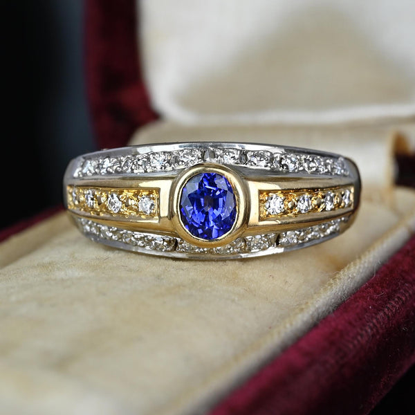 Platinum 18K Gold Ceylon Sapphire Diamond Ring Band - Boylerpf