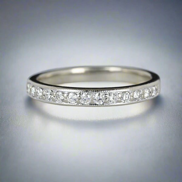 Vintage 14K White Gold Diamond Half Eternity Band Ring - Boylerpf