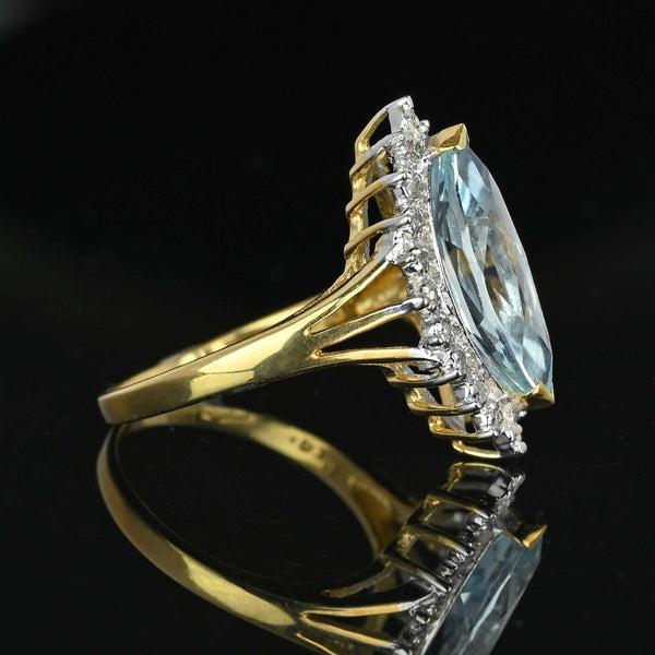 Vintage Gold Diamond Halo Marquise Blue Topaz Ring - Boylerpf