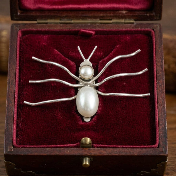 Vintage Sterling Silver Spider Brooch with Pearl Body