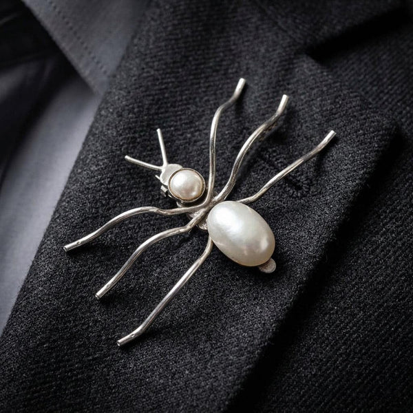 Vintage Sterling Silver Spider Brooch with Pearl Body