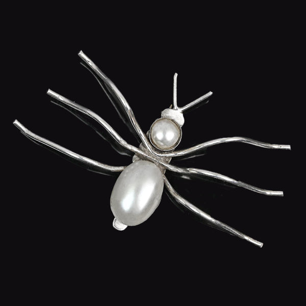 Vintage Sterling Silver Spider Brooch with Pearl Body