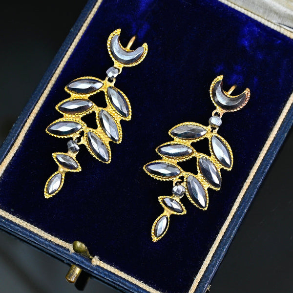 Antique Victorian Crescent Moon Dangle Cut Steel Earrings - Boylerpf
