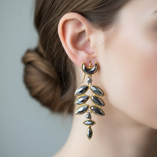 Antique Victorian Crescent Moon Dangle Cut Steel Earrings - Boylerpf