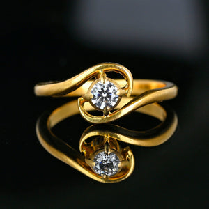 Antique 18K Gold Bypass Collet Set Diamond Solitaire Ring - Boylerpf