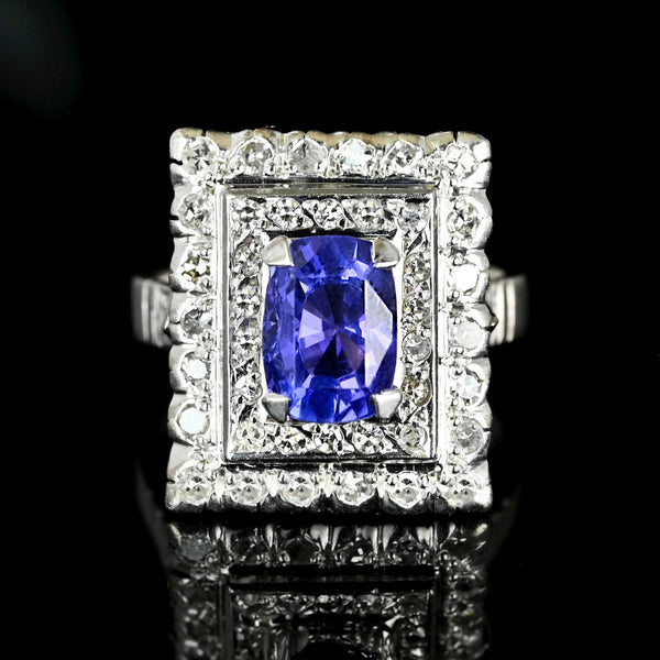 Vintage French Tanzanite & Diamond Ring in 18K White Gold - Boylerpf
