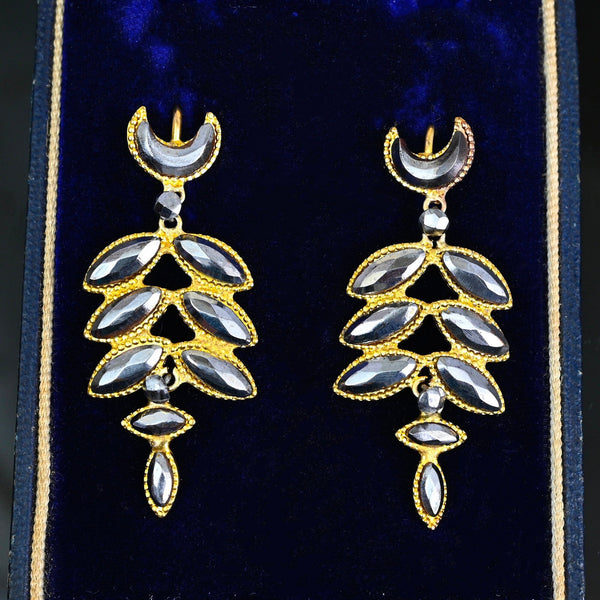 Antique Victorian Crescent Moon Dangle Cut Steel Earrings - Boylerpf