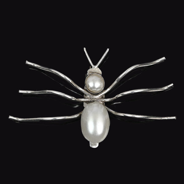 Vintage Sterling Silver Spider Brooch with Pearl Body