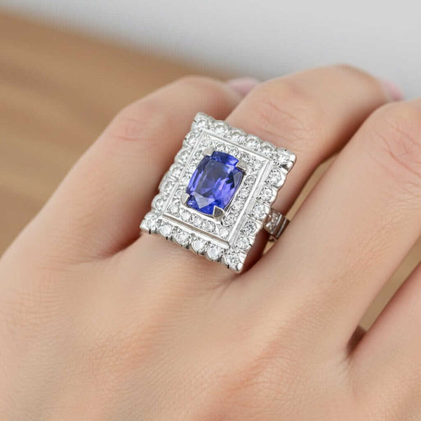Vintage French Tanzanite & Diamond Ring in 18K White Gold - Boylerpf
