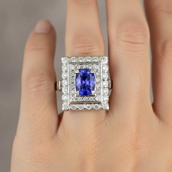 Vintage French Tanzanite & Diamond Ring in 18K White Gold - Boylerpf