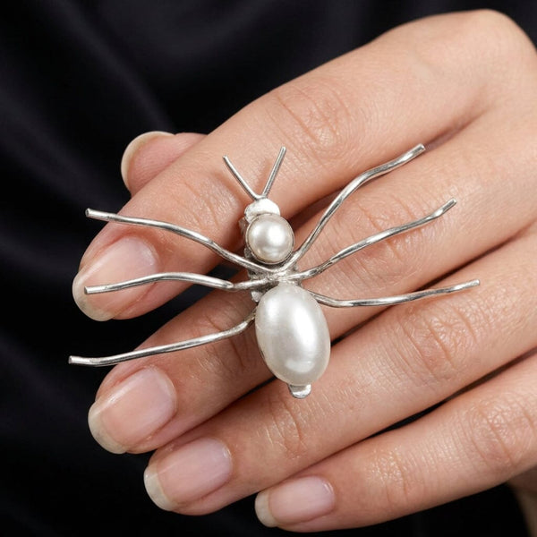 Vintage Sterling Silver Spider Brooch with Pearl Body