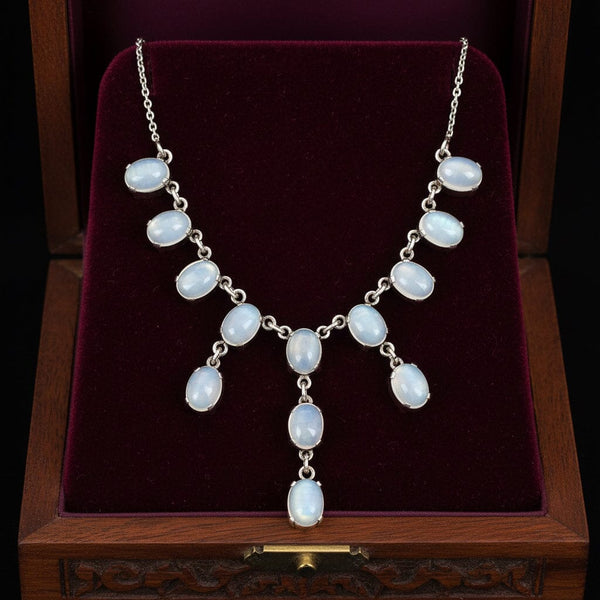 Antique Victorian Moonstone Sterling Silver Necklace