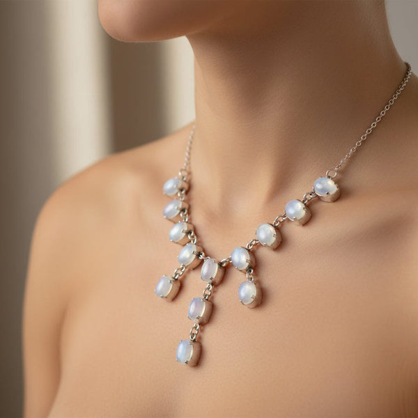 Antique Victorian Moonstone Sterling Silver Necklace