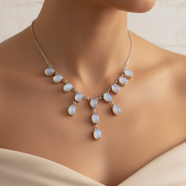 Antique Victorian Moonstone Sterling Silver Necklace