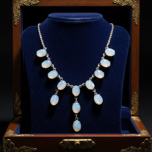 Antique Victorian Moonstone Sterling Silver Necklace
