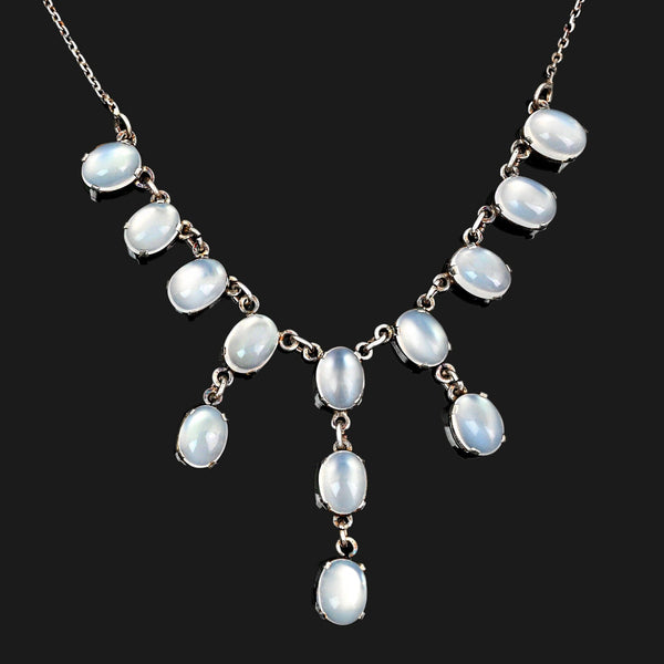 Antique Victorian Moonstone Sterling Silver Necklace