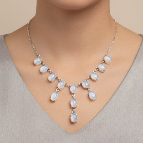 Antique Victorian Moonstone Sterling Silver Necklace