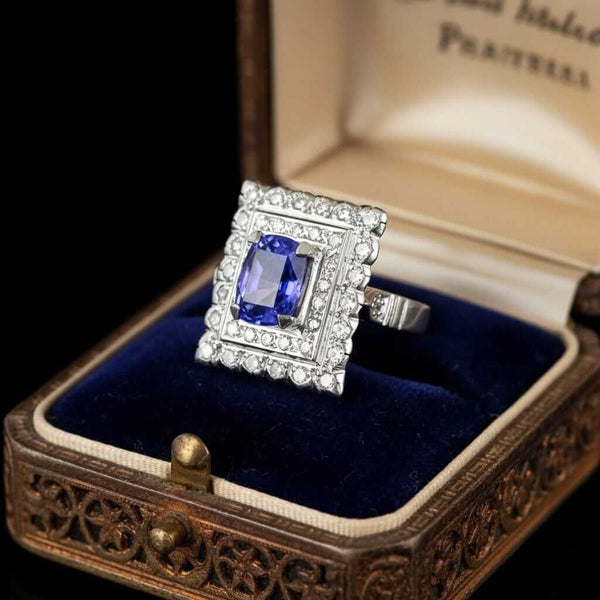 Vintage French Tanzanite & Diamond Ring in 18K White Gold - Boylerpf