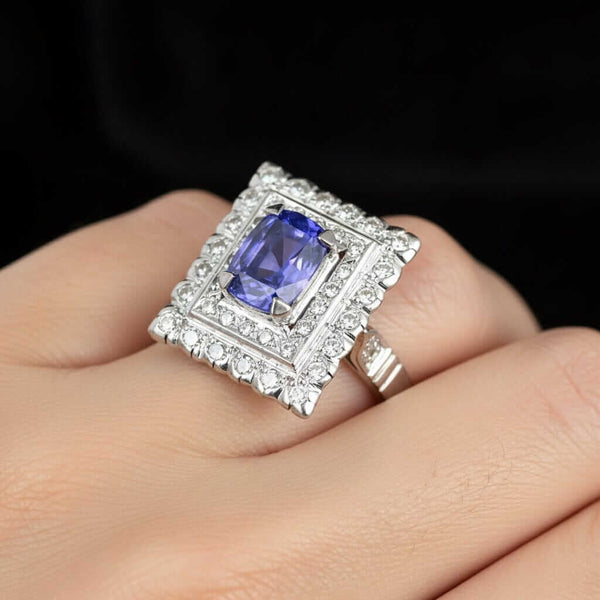Vintage French Tanzanite & Diamond Ring in 18K White Gold - Boylerpf