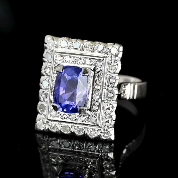Vintage French Tanzanite & Diamond Ring in 18K White Gold - Boylerpf