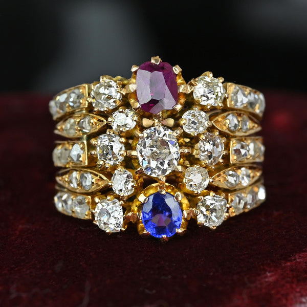 Antique 18K Gold Mine Cut Diamond Ruby Sapphire Ring - Boylerpf