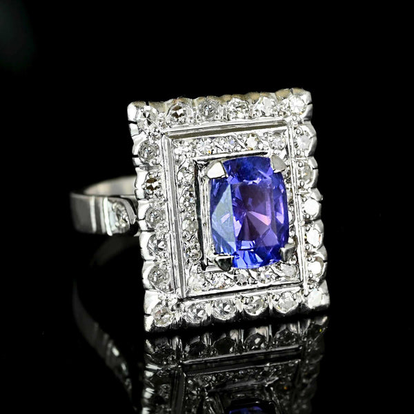 Vintage French Tanzanite & Diamond Ring in 18K White Gold - Boylerpf