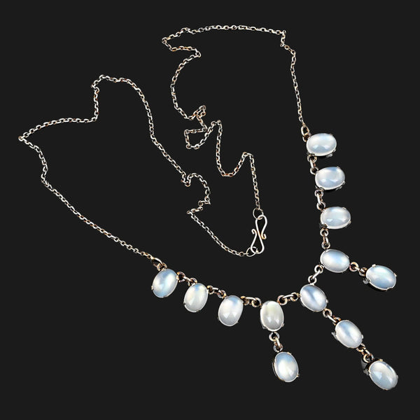 Antique Victorian Moonstone Sterling Silver Necklace