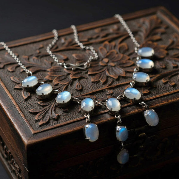 Antique Victorian Moonstone Sterling Silver Necklace