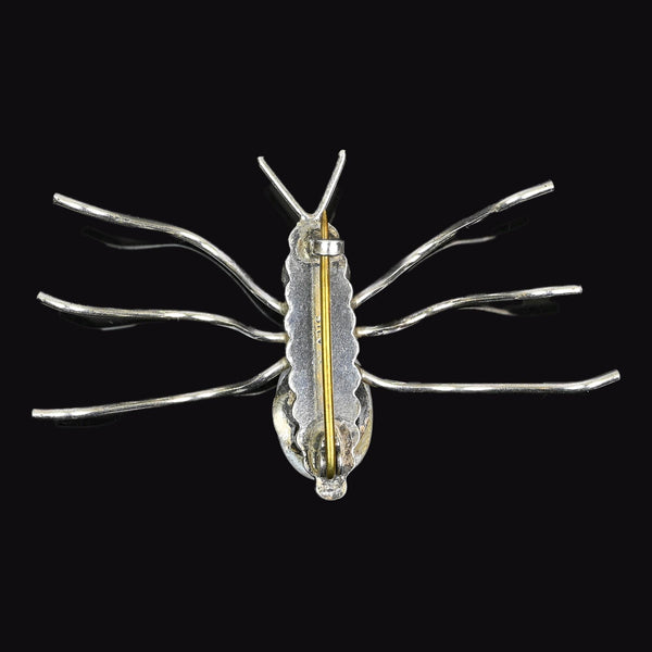 Vintage Sterling Silver Spider Brooch with Pearl Body